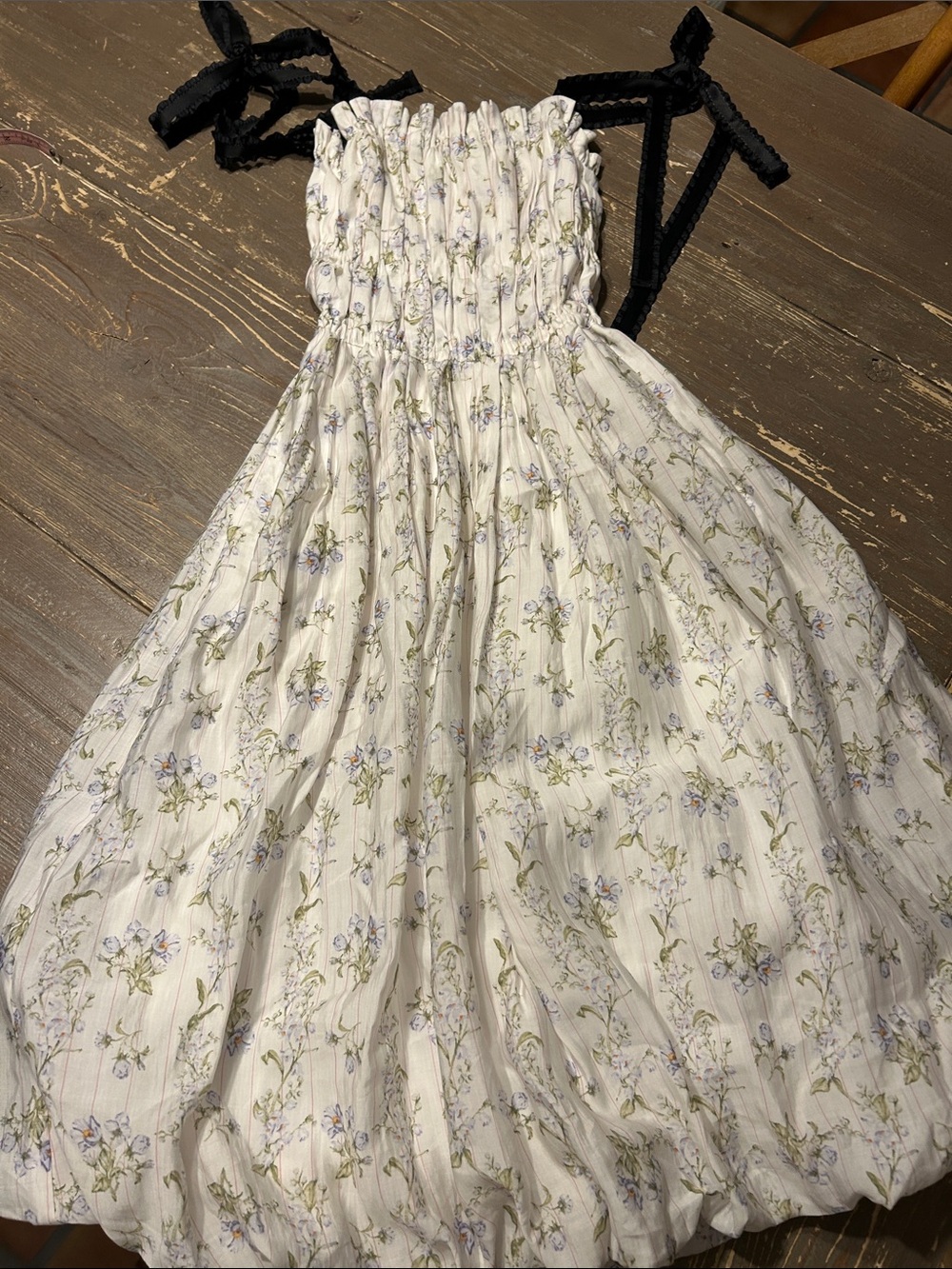 Brock Collection x HM Women’s Floral Smocked Sundress with Black Tie Straps